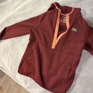 L.L. Bean Burgundy Pullover Fleece Hoodie with Peach Trim